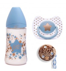 Suavinex Haute-couture-Set Flasche Schnuller clip blau
