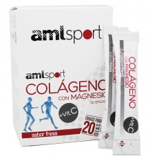 Amlsport de Collagène avec du Magnésium, de la Vitamine C à la Fraise 20 Bâtons