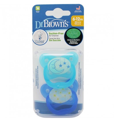 Dr Browns Chupeta Prevent Noite 6-12 meses 2 unidades azul