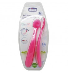 Chicco Double Cuillère En Silicone Rose