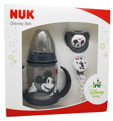 Nuk Set Mickey Negro Biberon Chupete Cadenita