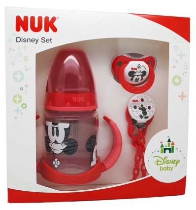 Nuk Set Minnie Rojo Biberon Chupete Cadenita