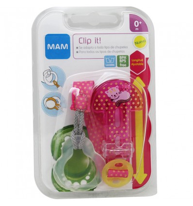 Mam String Subject Pacifier Clip Pink
