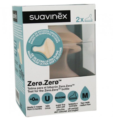 Suavinex Zero Zero Tetina Silicona M Flujo Medio 2 Unidades