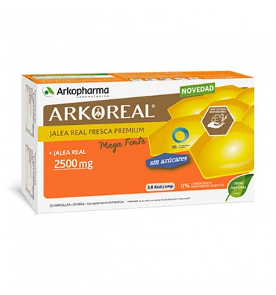 Arkoreal Gelée Royale Mega Forte de 2500 mg sans sucre 20 Ampoules