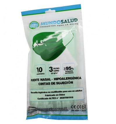 Mundosalud Mascarillas Higienicas Verdes Pack 10 unidades
