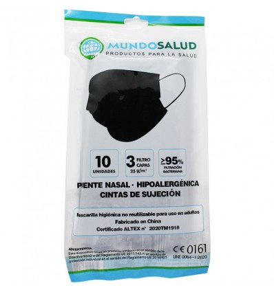 Mundosalud Mascarillas Higienicas Negras Pack 10 unidades