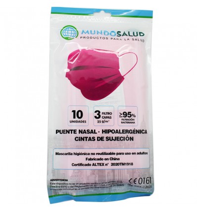 Mundosalud Mascarillas Higienicas Rosas Pack 10 unidades Mundosalud Mascarillas Higienicas Rosas Pack 10 unidades