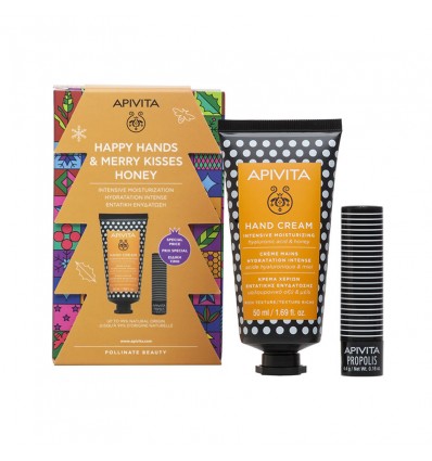 Apivita Baú Creme Mãos Hialurônico 50ml + Balsamo Labial Propoleo Cacau 4g