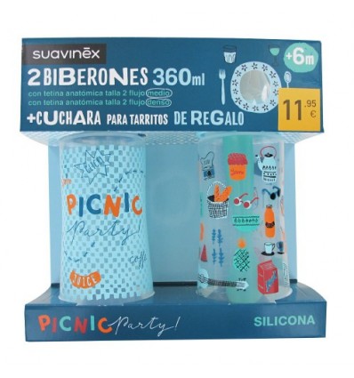 Suavinex Pack Biberones 360ml + Cuchara Tarritos azul