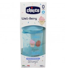 Chicco Bottle Silicone 150 ml Nipple Regular +0m blue mr wonderful