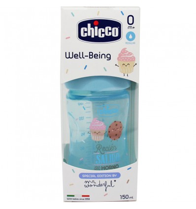 Chicco Biberon Silicone 150 ml Tetina Regular +0m azul mr wonderful