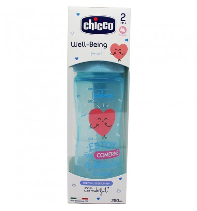 Chicco Biberon Silicona 250 ml Tetina Media +2m wonder azul