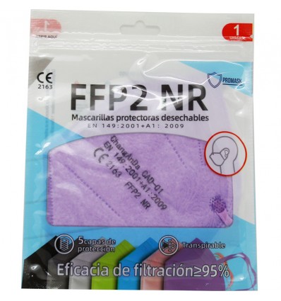 Maske FFP2 NR Promask Flieder mit Geprägtem Pack 5 Einheiten Preis