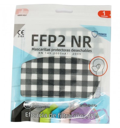 Masque FFP2 NR Promask Blanche à Carreaux Noirs, Pack De 5 Unités