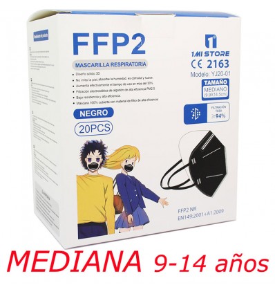 Máscara Facial FFP2 Nr 1mistore Médio Preto 20 peças caixa Completa