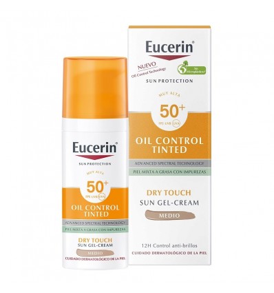 Eucerin Oil Control Tinted SPF50+ Color Medio Toque Seco Gel-Crema Solar Facial 50ml Eucerin Oil Control Tinted SPF50+ Color Medio Toque Seco Gel-Crema Solar Facial 50ml