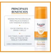 Eucerin Oil Control Tinted SPF50+ Color Medio Toque Seco Gel-Crema Solar Facial 50ml