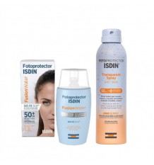 Isdin Pack Photoprotektor Fusion Wasser SPF 50+ 50ml + Transparentes Spray Nasse Haut SPF 50+ 250ml