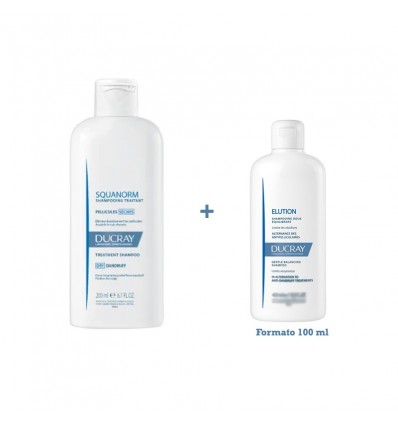 Shampooing antipelliculaire sec Squanorm Ducray 200 ml + Shampooing à Élution Ducray 100 ml