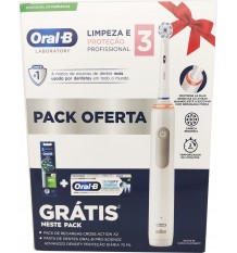 Brosse à dents Électrique Oral B Nettoyage et Protection Professionnels 3 + Action Croisée de remplacement + Dentifrice