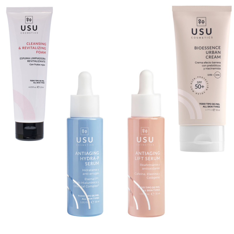 Usu Cosmetics Rutina Sin arrugas Limpieza + Serum Antiedad Hidratante + Protección