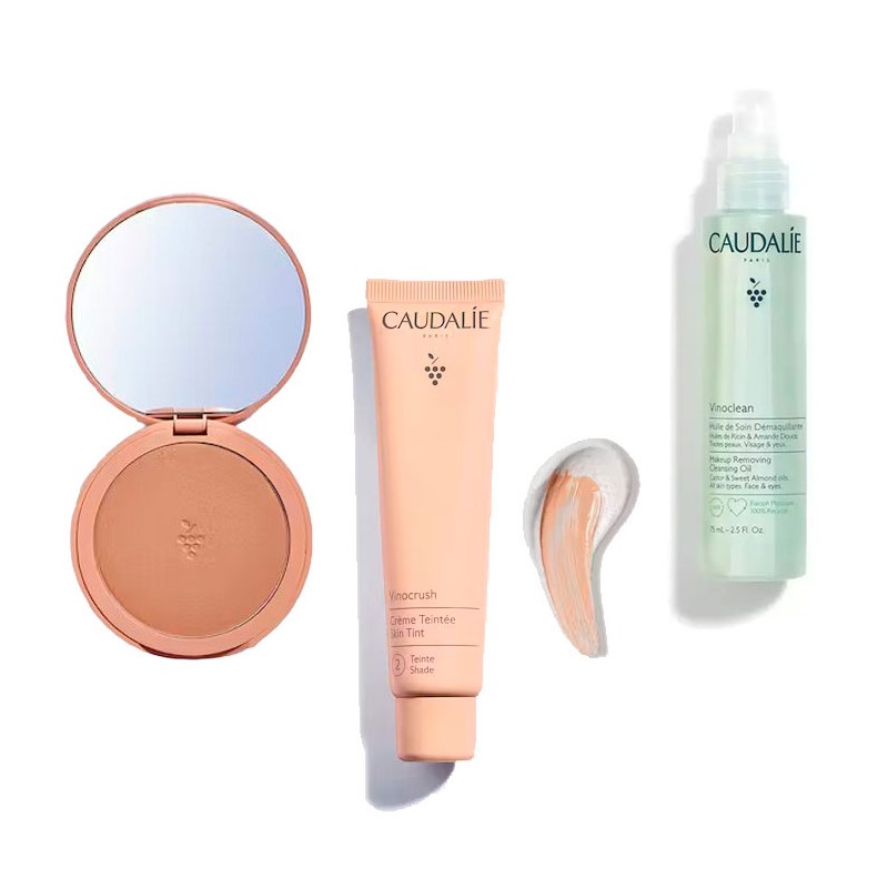 Caudalie Maquillaje Clean Vinocrush Polvos 8.5 g + Crema con Color Tono 2 30ml + Aceite Limpiador 75ml