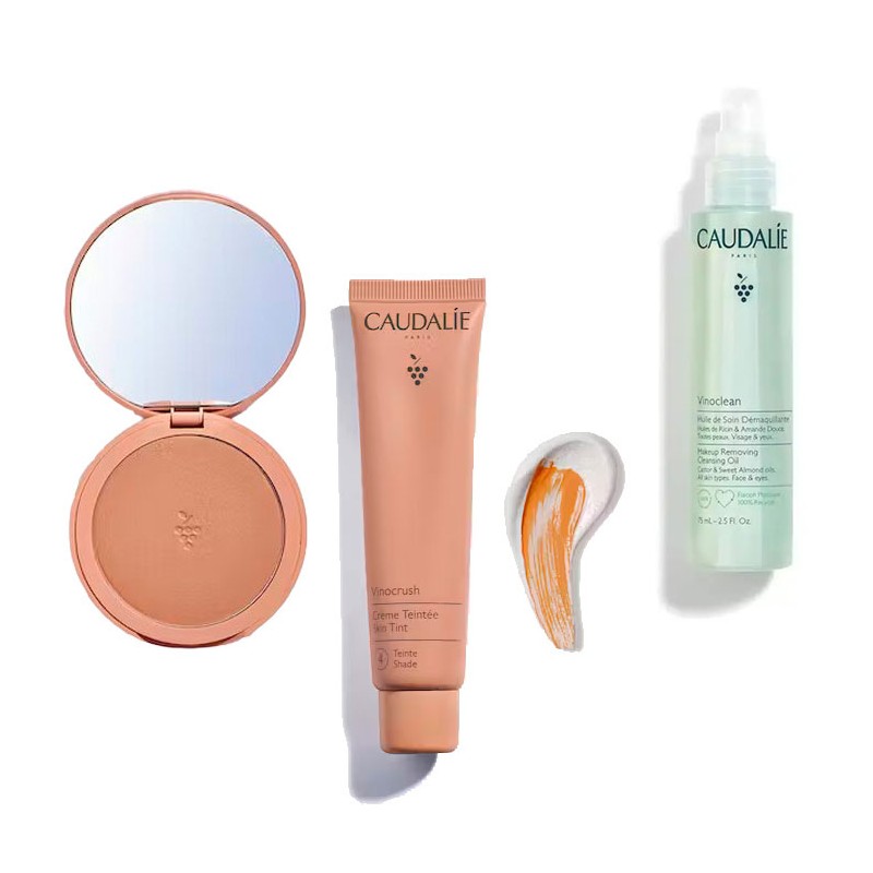 Caudalie Maquillaje Clean Vinocrush Polvos 8.5 g + Crema con Color Tono 4 30ml+ Aceite Limpiador 75ml