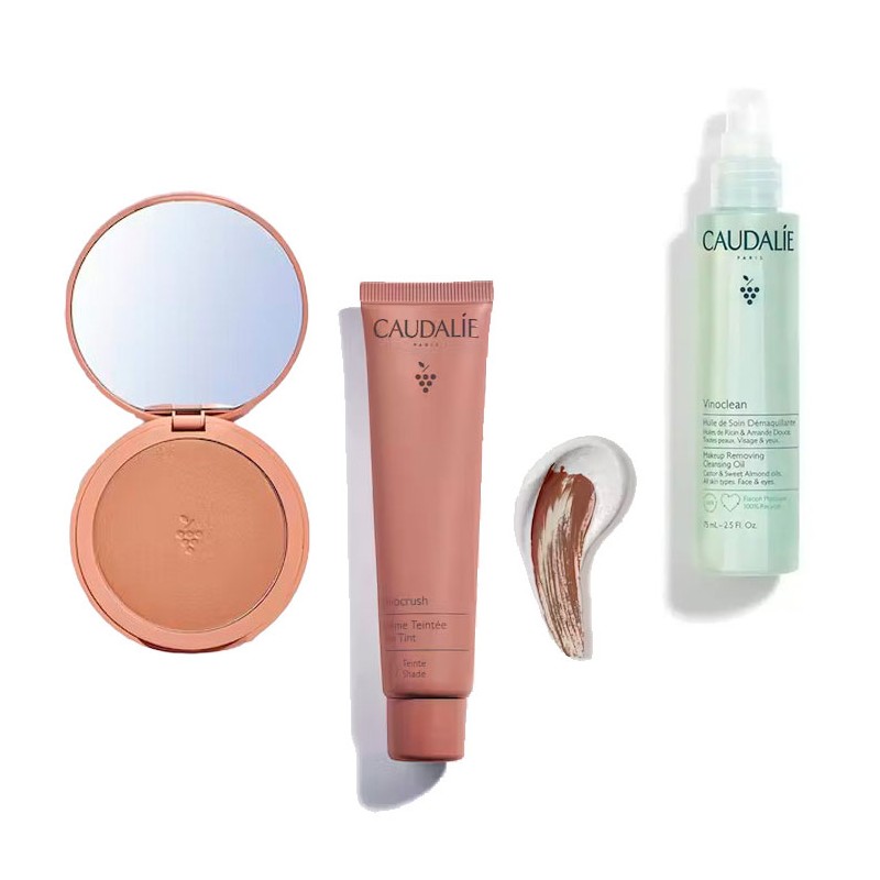 Caudalie Maquillaje Clean Vinocrush Polvos 8.5 g + Crema con Color Tono 5 30ml + Aceite Limpiador 75ml