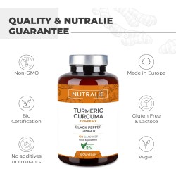 Nutralie Turmeric Cúrcuma orgánica con Jengibre y Pimienta Negra 120 Cápsulas