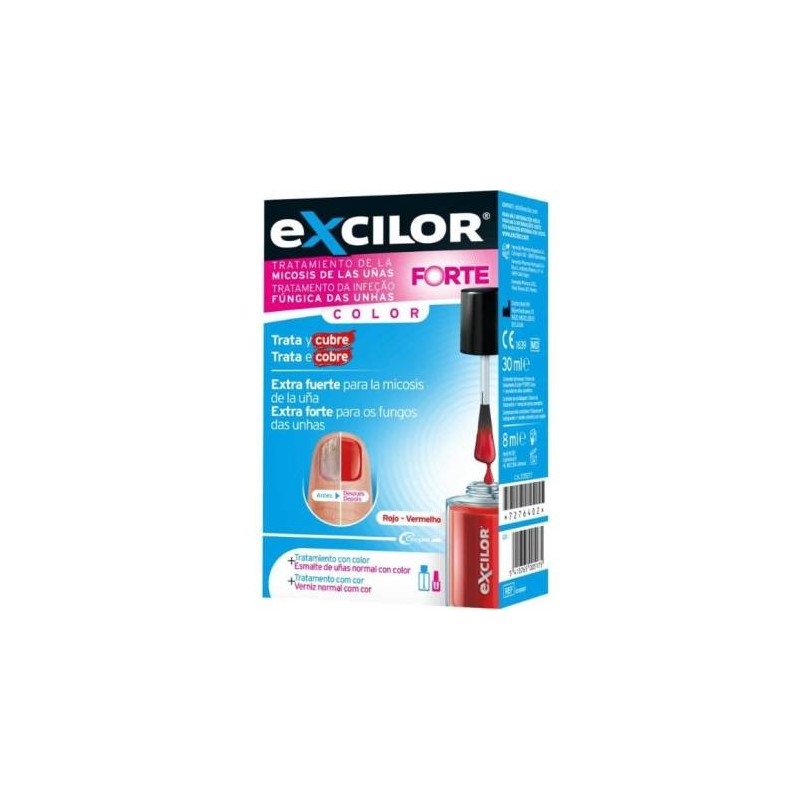 Excilor Forte Esmalte Cosmetico 30 ml Color Rojo + Varniz 8 ml Color Rojo