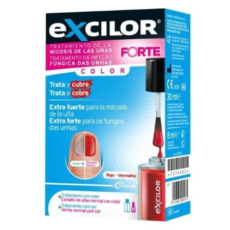 Excilor Forte Esmalte Cosmetico 30 ml Color Rojo + Varniz 8 ml Color Rojo