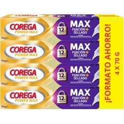 Corega Max Fijación + Sellado Crema Adhesiva Dental 70 g Cuadruplo Ahorro