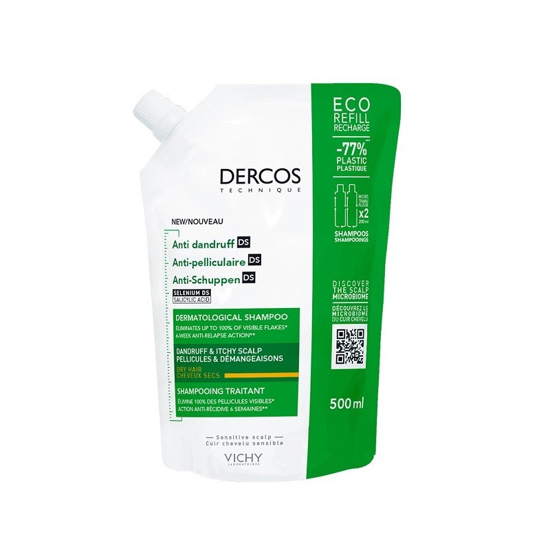 Dercos Champú Anticaspa Cabello Seco Eco Recarga 500ml Dercos Champú Anticaspa Cabello Seco Eco Recarga 500ml