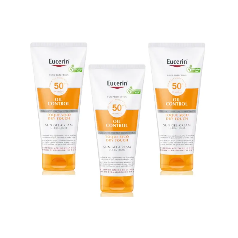 Eucerin Protector Solar SPF50+ Gel Crema Dry Touch Toque Seco 600 ml Triplo Promocion Eucerin Protector Solar SPF50+ Gel Crema Dry Touch Toque Seco 600 ml Triplo Promocion