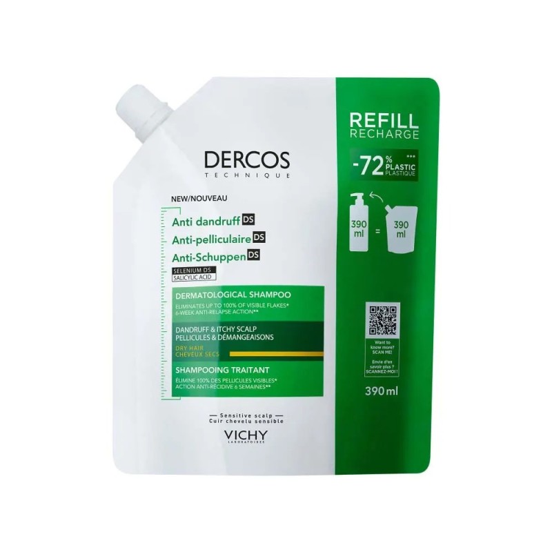 Dercos Champú Anticaspa Cabello Seco Eco Recarga 390ml
