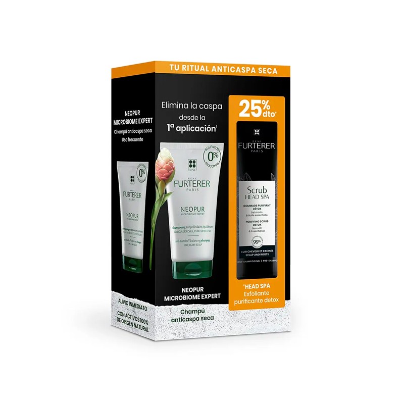 Rene Furterer Neopur Champú Equilibrante Anticaspa Cuero Cabelludo Seco 150ml + Scrub Head Spa Exfoliante Purificante Detox 150m