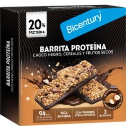 Bicentury Barritas Proteína Choco Negro Cereales  Frutos Secos 3 Unidades