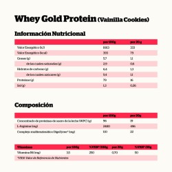 ingredientes Nutrisport Proteina Whey Gold Protein Vainilla Cookies 500g