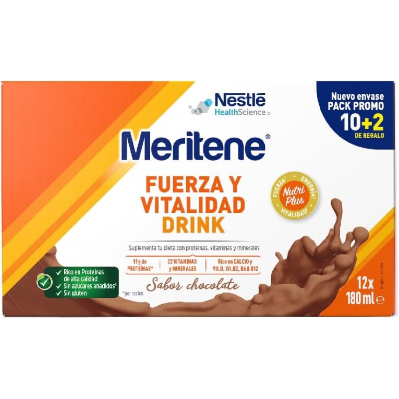 Meritene Fuerza y Vitalidad Drink Chocolate  180ml 10+2 Promocion
