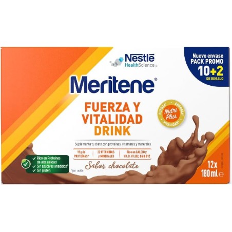 Meritene Fuerza y Vitalidad Drink Chocolate 180ml 10+2 Promocion