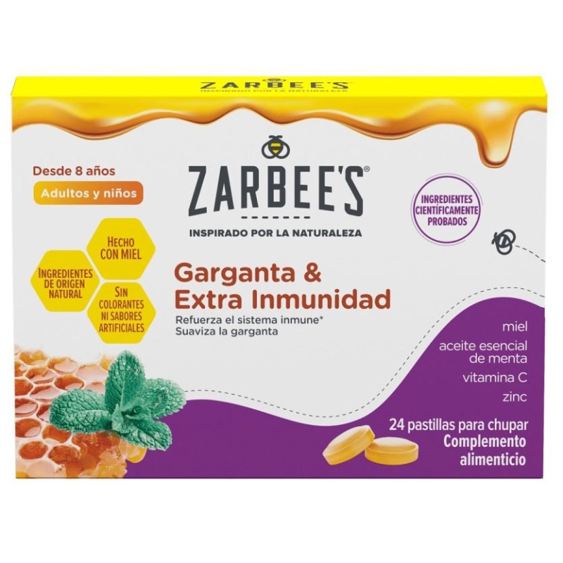 Zarbee's Garganta & Extra Inmunidad 24 pastillas para chupar Menta Miel