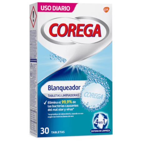 Corega Blanqueador 30 Tabletas Limpiadoras