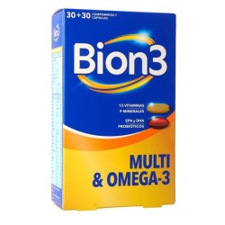 Bion3 Multi & Omega-3, defensa y energía diaria 30 + 30 Comprimidos y Cápsulas