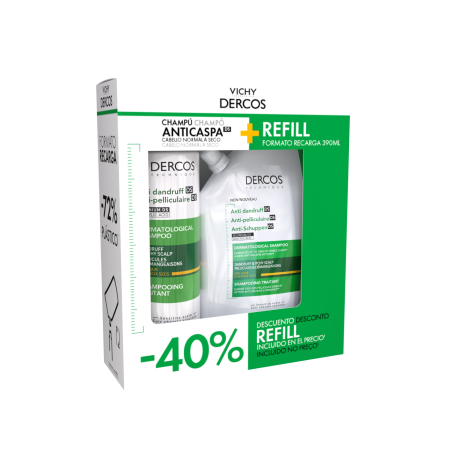 Dercos Anticaspa Champú Cabello Seco 390ml + 390ml Ecorefill Pack