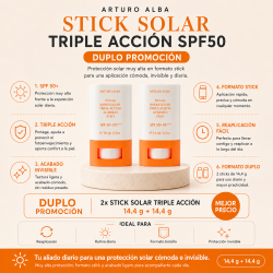 infografia Arturo Alba Stick Solar Triple Acción Spf50 14.4g + 14.4g Duplo Promoción